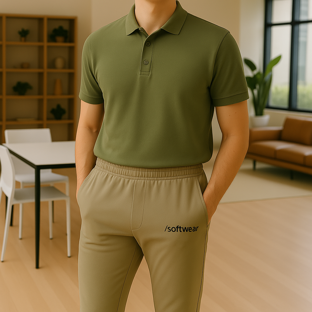 Tailored Bamboo Polo in Olive Green